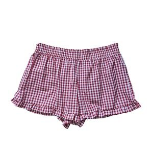 Shein Curve‎ 4XL Red White Gingham Ruffle Shorts Elastic Waist Casual Summer New